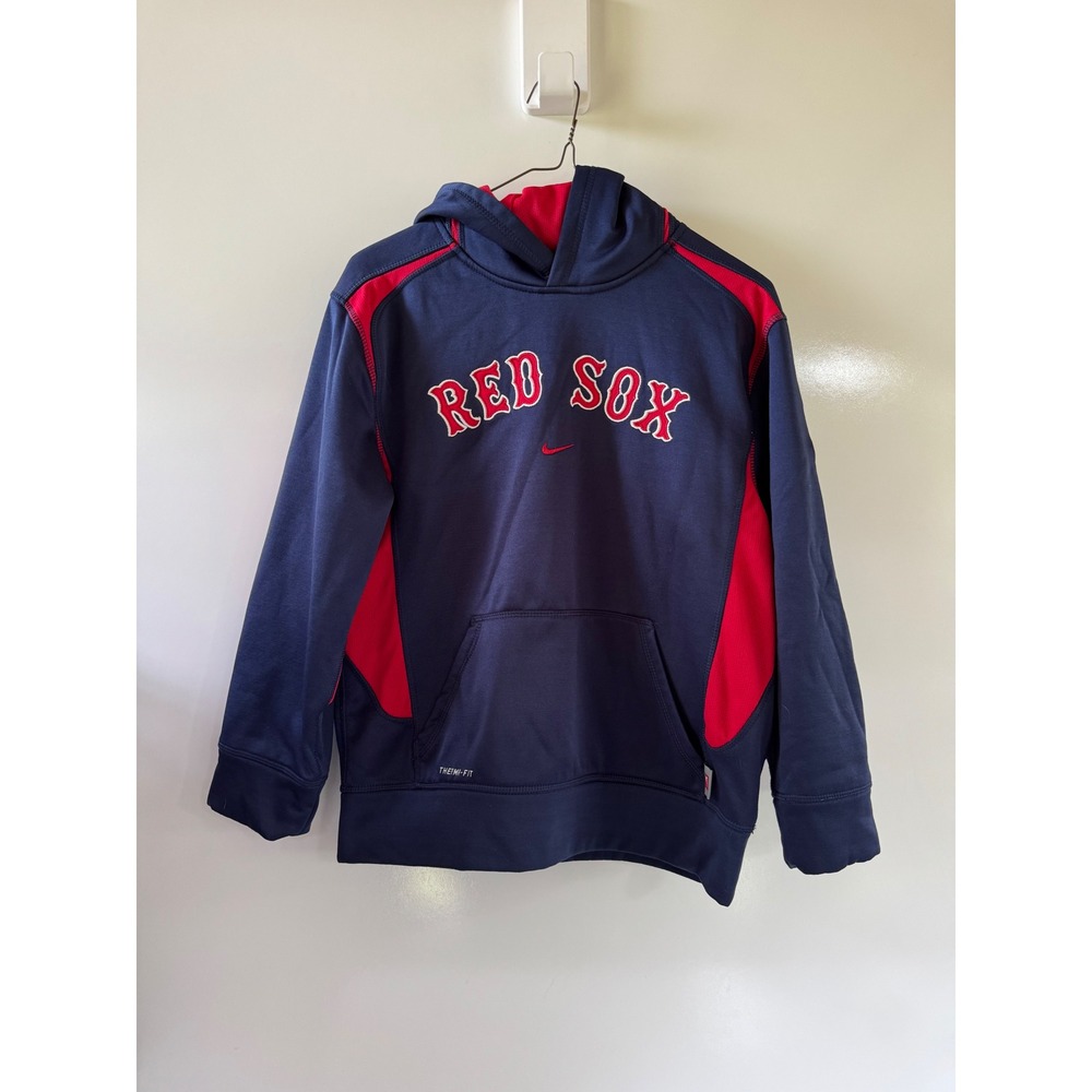 Nike Kids Boston Red Sox Therma-FIT Hoodie Navy Blue Red Large 16/18 Sweatshirt